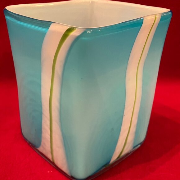 Fused Glass Turquoise Rectangular Plant Holder - Picture 1 of 8